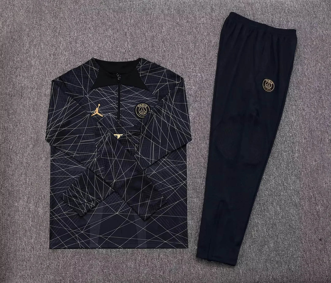 2022/2023 PSG Paris Saint-Germain Half-Pull Training Suit Black Gold Set