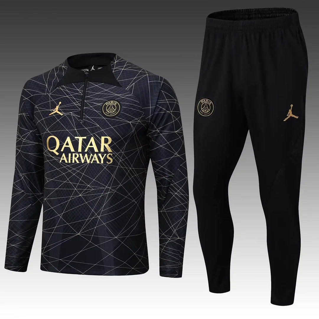 2022/2023 PSG Paris Saint-Germain Half-Pull Training Suit Black Gold Set
