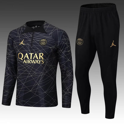 2022/2023 PSG Paris Saint-Germain Half-Pull Training Suit Black Gold Set